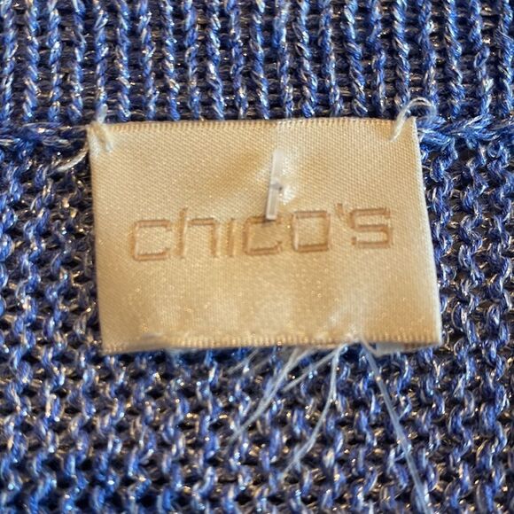 Chico's Women’s Periwinkle Blue Silver Metallic Open Cardigan Sweater - Picture 6 of 7